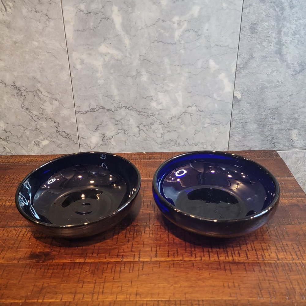 Vintage Cobalt Blue Glass Bowls, Set of 2, approx. 6.5" diameter, 1.5" Deep.